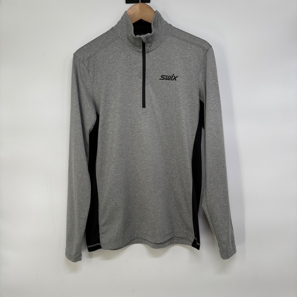 Swix Mens Medium Gray Heather Black Quarter Zip Pullover Technical Ski Midlayer